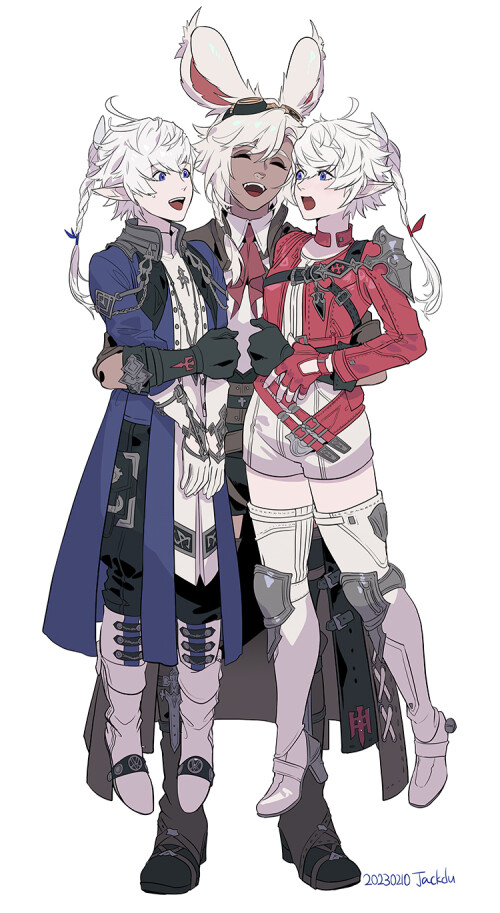  warrior of light alisaie leveilleur and alphinaud leveilleur final fantasy and 1 more drawn by byuu