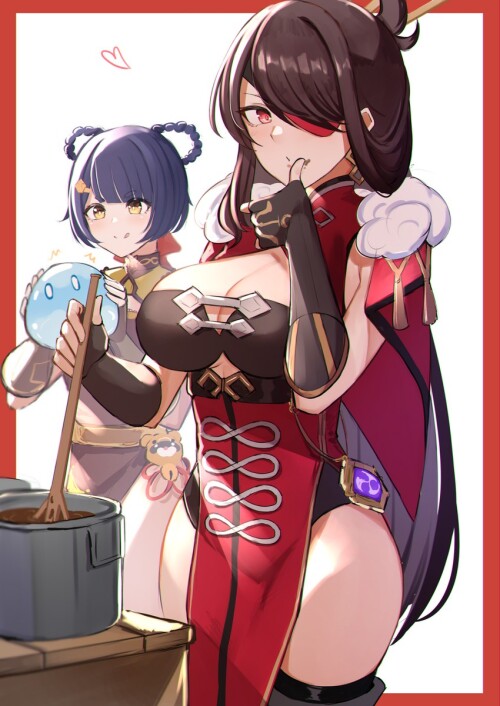 slime beidou and xiangling genshin impact drawn by pnatsu sample 63b2675785543385e8e82c9e7392a395