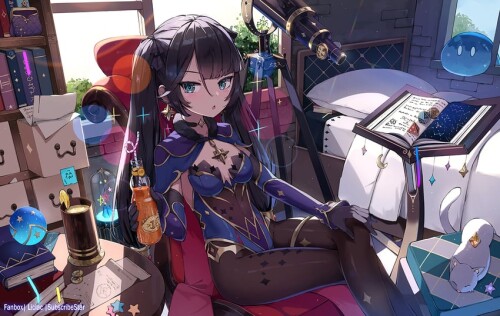  mona and slime genshin impact drawn by liclac sample 07e35c88e762fdce85ef0fe37b25b851