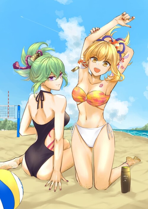  yoimiya and kuki shinobu genshin impact drawn by nappa nappa sample c10b1275807294d658a3db714f551f1
