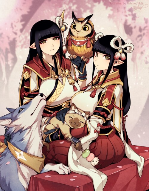  felyne hinoa minoto and cohoot monster hunter and 1 more drawn by fishine sample 15dac6f168469d0b4e