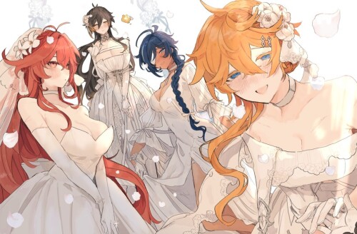  zhongli tartaglia diluc kaeya and seelie genshin impact drawn by tabibitowayo sample 90001fe9bd603a