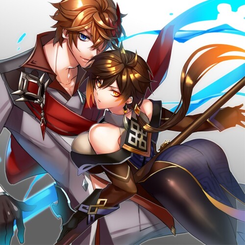  zhongli and tartaglia genshin impact drawn by kaneaki mukku sample 8c5b0f31806a44247d8c36415612336a