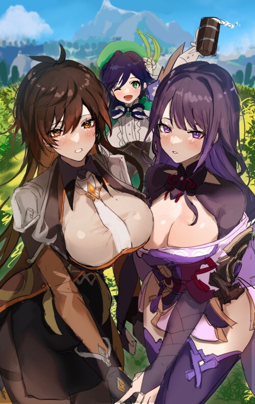  raiden shogun zhongli and venti genshin impact drawn by hominamia sample 54fc5f71688845e7b4453b970e