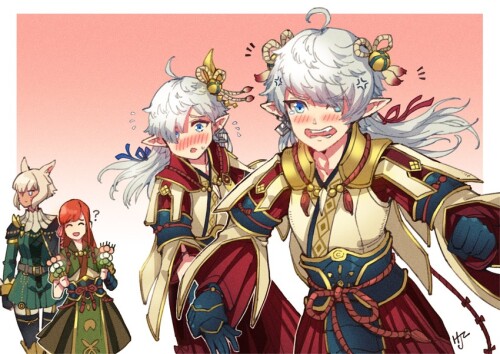  y shtola rhul hinoa minoto ryne alisaie leveilleur and 3 more final fantasy and 3 more drawn by hjz
