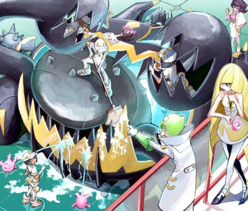  lusamine aether foundation employee pyukumuku wicke corsola and 2 more pokemon and 2 more drawn by 