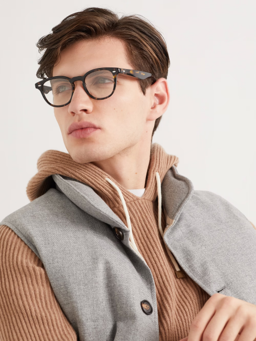 BRUNELLO CUCINELLI  + Oliver Peoples D-Frame Tortoiseshell Acetate Optical Glasses