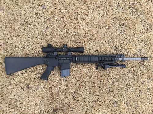 Parts list:

    KAC 200-600M rear sight-not micro

    KAC Flip-up FSBG

    PRI Gas buster CH

    Norgon ambi-mag catch

    RRA NM upper/lower set

    Harris Bipod

    KAC 12" FF RAS w/bipod stud

    Geissele SSA-E trigger

    A/O Precision BCG

    RRA Wilson 1/8 SS 20" bead blast finish

    ARMS #H22 w/o lever stops

    Leupold Mark 4 MR/T TS-30A2