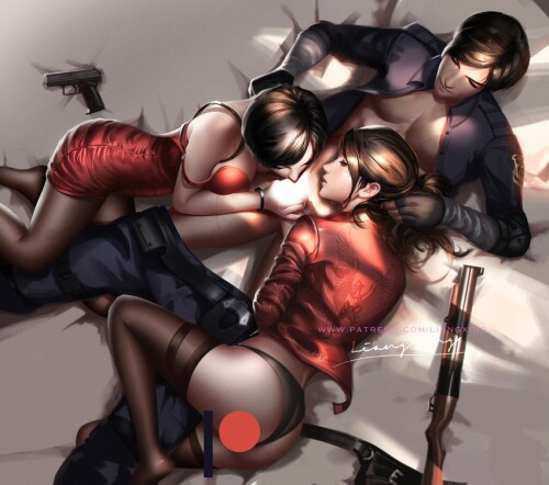  leon s kennedy ada wong and claire redfield resident evil and 2 more drawn by liang xing sample aff