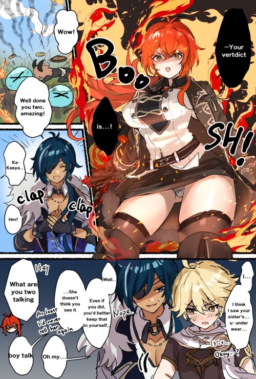  aether diluc kaeya slime and hilichurl genshin impact drawn by hominamia sample b19f556ba1713aad698