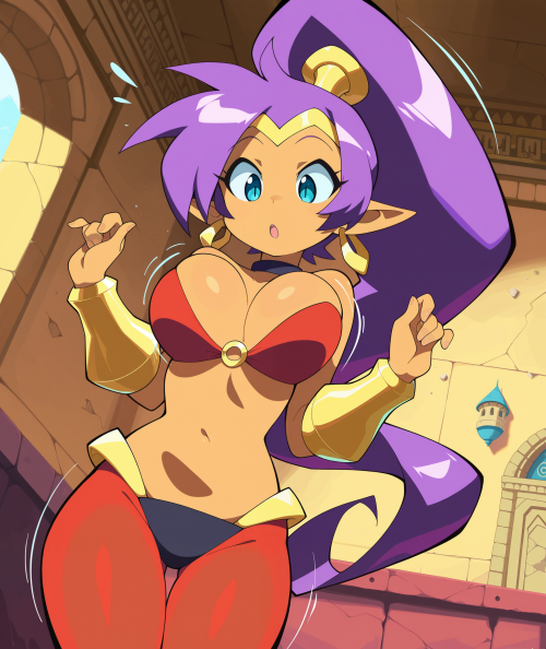 1 1 00041 0.2, 1girl, shantae, memoi, cyan eyes, indoors, wall, middle eastern architecture, masterp