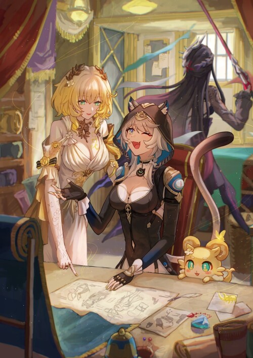  cipher aglaea and hysilens honkai and 1 more drawn by isome sample 341c0af13a531a86d072f34cbc77ffcb