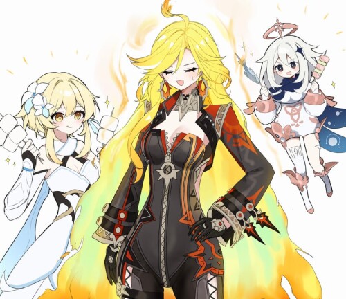  lumine paimon and mavuika genshin impact drawn by nirako mona sample c9029126237c5e7be330230a07008e