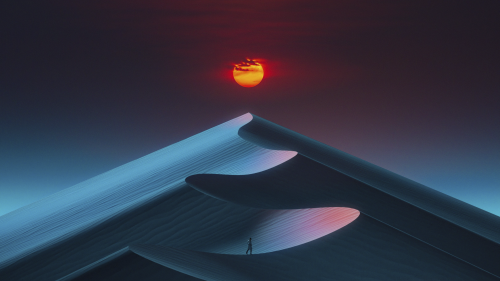 3240 x 1822 #digital art #artwork #illustration #nature #landscape #desert #dunes #sand #men #alone #sky #sun #wallpaper #pibardas