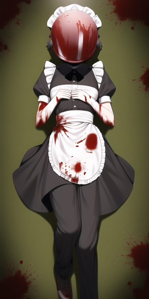 masterpiece, hololive, {{{1girl}}}, maid, forest, pants, helmet, blood, blood on s 2762827435