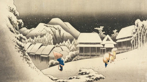 Night snow at Kambara by Utagawa Hiroshige (1833) (scene)