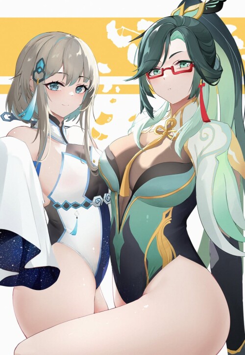  cloud retainer and guizhong genshin impact drawn by baige0 sample 439e0897fb7690d4b8d39c07de7d611c