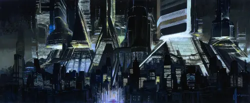 Blade Runner Night Cityscape by Syd Mead (Blue)