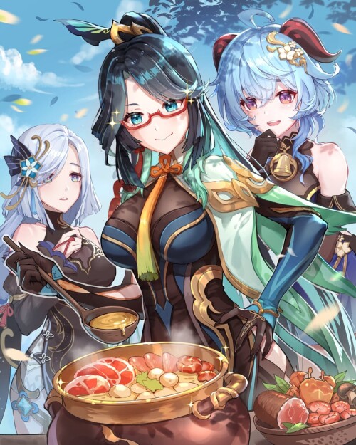  ganyu shenhe cloud retainer xianyun ganyu and 1 more genshin impact drawn by nyansan oekaki sample 