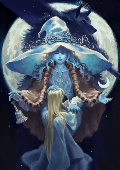  ranni the witch blaidd the half wolf and queen marika the eternal elden ring drawn by delarave samp