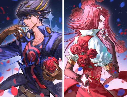  izayoi aki fudo yusei black rose dragon and stardust dragon yu gi oh and 1 more drawn by naoki 2rzm